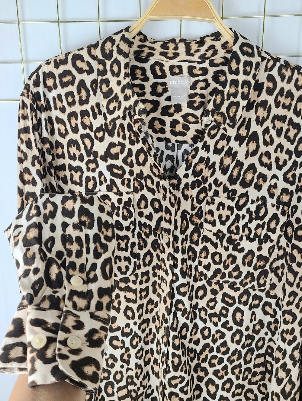 Chico's Leopard Print Lightweight Button-Down Shirt - Picture 5 of 8